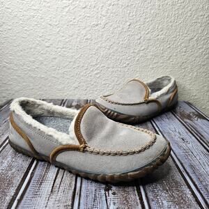 Sorel tremblant moccasins gray and brown hard bottom slippers size 6